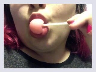 Chubby Girl Sucks a Lollipop While Watching Anime