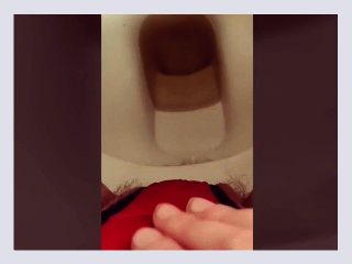 Wetting on toilet in too tight panties while rubbing hairy pussy to orgasm c56