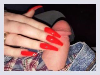 Public Teasing And Handjob With Long Red Nails