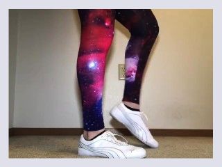 Galaxy leggings and white puma cheerleading shoes