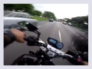 This motorcyclist speeding through traffic