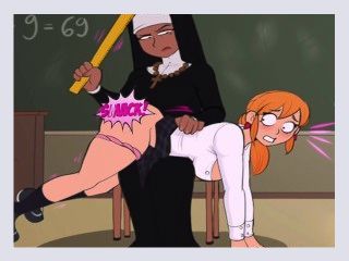 Confession booth Animated Big Booty Nun Spanks School Girl front of Class