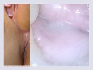 Pussycam double view with fresh creampie