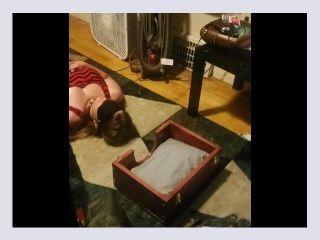 Girlfriend locked in box gets ignored and farted on