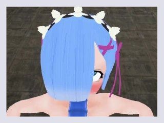 3D Hentai Anime Rem rezero Deepthroat