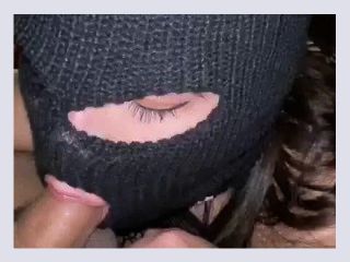 Masked slutty burglar Drains cum out of my dick With her throat