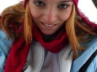 Sexy teen masturbating outdoors in the winter