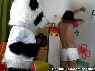 Passionate cutie fucks with big panda
