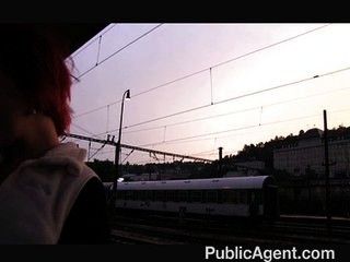 Redhead Alice is fucked behind the station