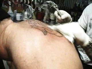 Charlie gets pounded in a tattoo studio