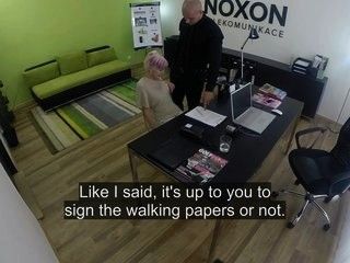 Slutty blonde fucking to keep her job