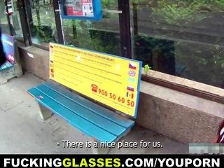 Fucking Glasses  Fucked for cash near the bus stop part 1