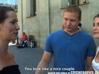 CZECH COUPLES Young Couple Takes Money for Public Foursome part 1