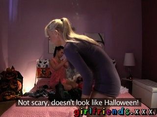 Girlfriends Babes try dresses for halloween before hot pussy eating