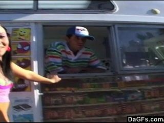 Ice cream man dips his popsicle in a young teen part 1