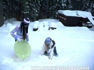 Cute 18 year old girls playing in the snow