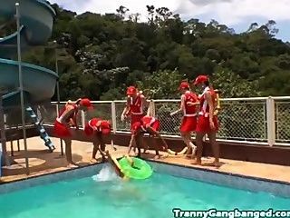 Tranny Lifeguards Gang Bang Swimmer