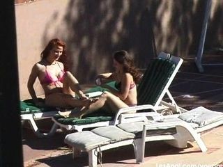 Lesbian sex party by the pool