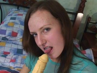 Cute chick fucks a dildo