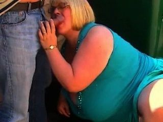 Outdoor CLothed Big Titted Blow Job