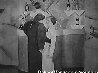 Antique Porn 1930s  FFM Threesome  Nudist Bar