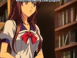 Sweet anime teen girl fucked in library