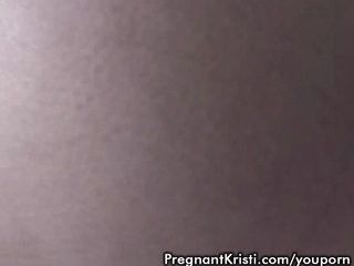 Blonde pregnant babe playing her pussy