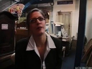 Sexy brunette housewife gets shagged at her work place part 1